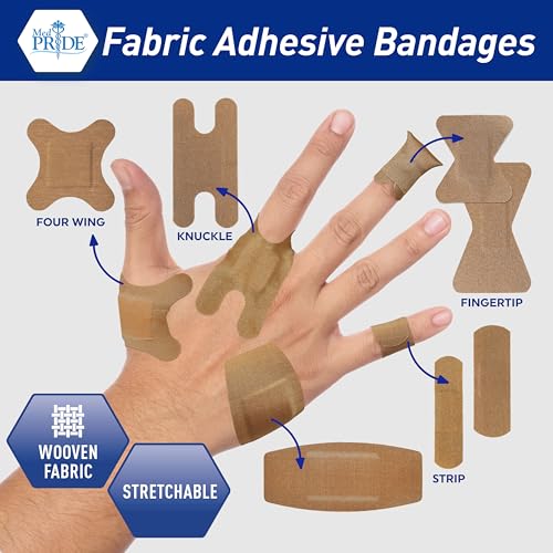 MED PRIDE Fabric Fingertip & Knuckle Bandages,Latex-Free,1.5x3 in,100-Count