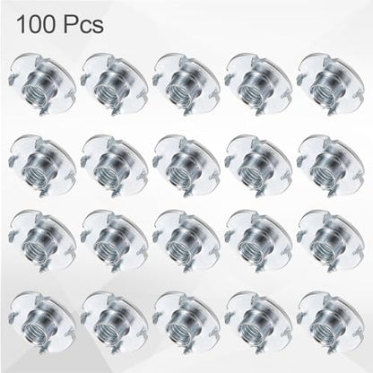 HARFINGTON M6x6mm T-Nuts 4 Pronged Tee Nut 0.74" x 0.24" Fully Thread Carbon Steel Inserts for Wood, Rock Climbing Holds, Cabinetry, Furniture 100pcs - size: M6x6mm, 18.8mm