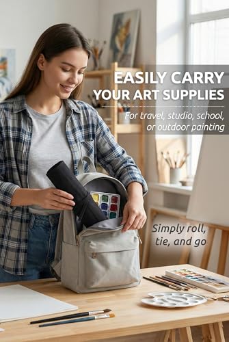 DUGATO 30-Slot Roll-Up Canvas Brush Holder, Black Paint Brush Case | Durable Canvas Organizer for Artists, Portable Travel Design, Fits Brushes & Art Supplies (Brushes not Included) - color: Black