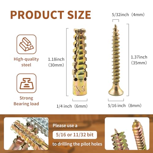 30 Packs Heavy Duty Hollow Wall Anchors with Screws, Loose Hinge and Stripped Hole Repair Kits (6x32mm) - size: M6*32