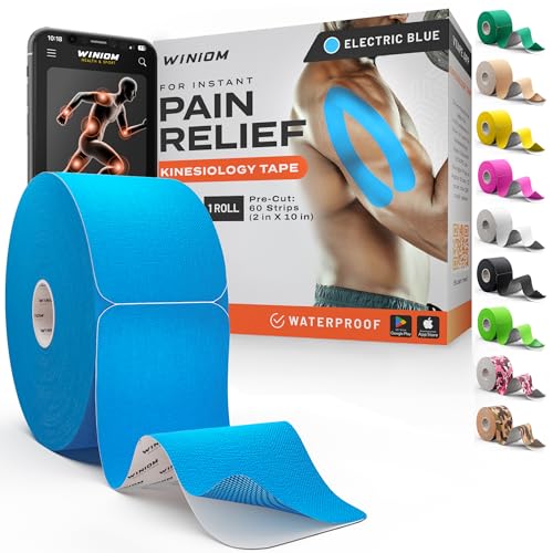 Kinesiology Tape - Waterproof Athletic Sports Tape for Knee, Shoulder, Arm & Back Support | 3-5 Day Adhesion, Hypoallergenic & Latex-Free + Taping Guide (Precut, 2"x50ft Roll, Electric Blue) - color: Pack E: Electric Blue, size: 50 Feet - Precut