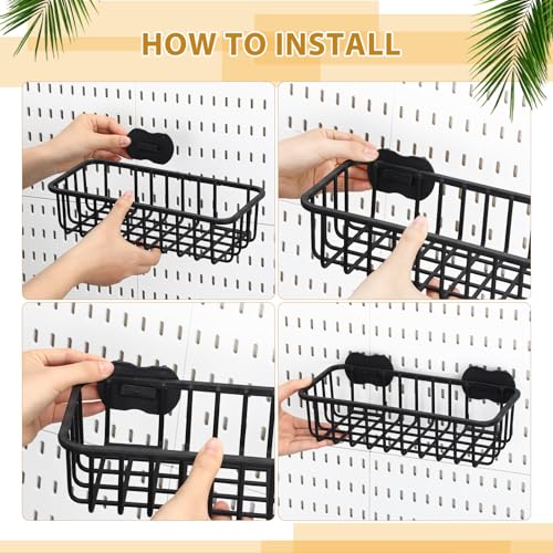 Maxdot 4 Pcs Pegboard Baskets with Hook, Compatible with IKEA Skadis Peg Board, Wall Bins and Baskets Storage Box Containers Accessories for Home Garage Office, 11 x 5 x 3 Inches(Black) - color: Black