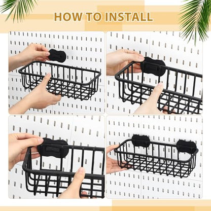 Maxdot 4 Pcs Pegboard Baskets with Hook, Compatible with IKEA Skadis Peg Board, Wall Bins and Baskets Storage Box Containers Accessories for Home Garage Office, 11 x 5 x 3 Inches(Black) - color: Black