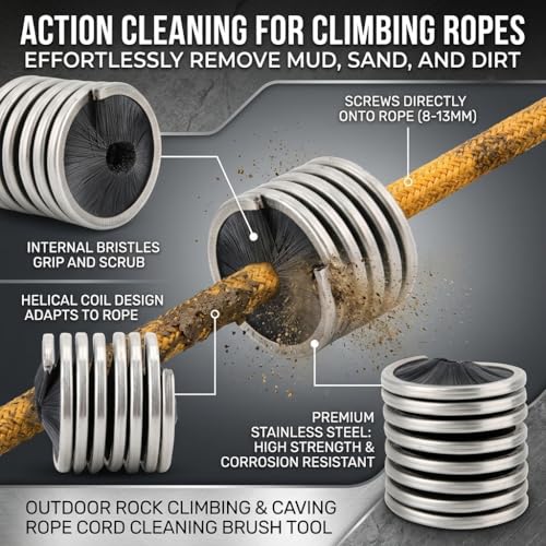 Yosoo Health Gear Rope Brush, Rope Cleaner Climbing, Nylon Stainless Steel Climbing Rope Cleaner, Black Rope Cleaning Brush for Rope Way Mountaineering Cave Exploration Aerial Work