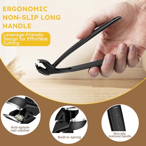 Long Handled Toenail Clippers for Seniors, Nail Clippers for Elderly with Angled Head, Wide Opening Heavy Duty Clippers for Thick Toenails, Ergonomic Handle with Catcher
