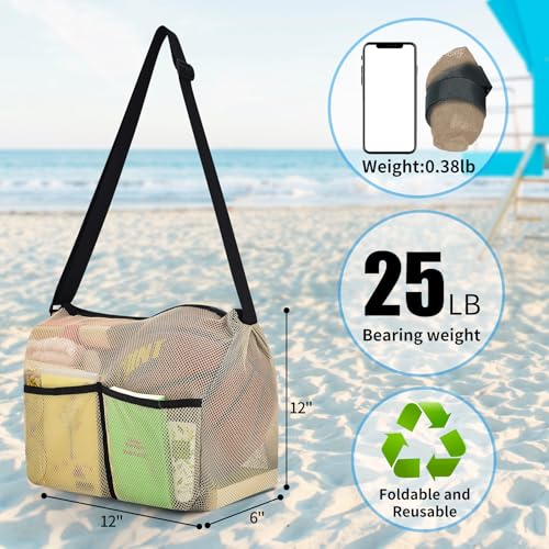 Mildbeer Gym Tote Bag, Mesh Bag Crossbody Satchel 12x6x12 for Gym Beach Ball Games Training Camping Hiking Clothes Storage - color: Khaki