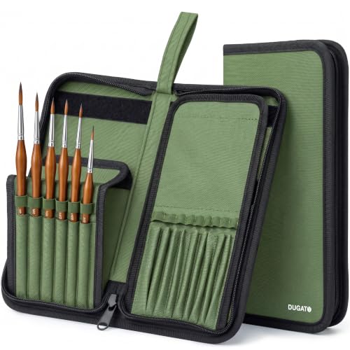 DUGATO Short Brush Holder & Organizer, Canvas Case 5.4 x 10.7 in, Green | 15 Slots Zipper Paint Brush Case for Brushes up to 9.3 in Length, Artist Portable Carry Bag, Watercolor (Brush Not Included) - color: Green, size: Medium 5.4x10.7 inches