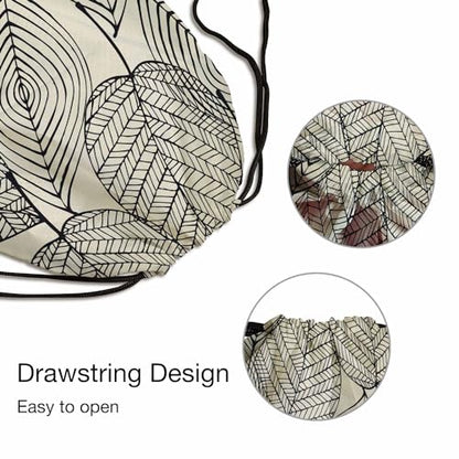 Drawstring Backpack Bag Black Texture Leaf Autumn Beige Seamless Stylized Leaf Pattern Lightweight Backpack Soccer Ball Bag Sutiable for Sports Beach Short Travel Stroage 14x16.9 Inch - color: Black Texture Leaf