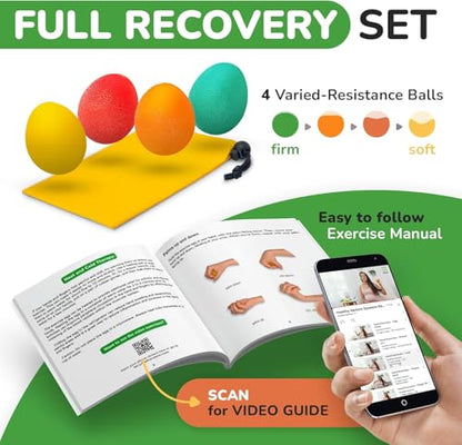 Healthy Seniors Squeeze Balls for Hand Therapy - Set of 4-Hand Exercise Balls for Arthritis & Carpal Tunnel - Stress Ball for Adults Therapy with Printed Guide Book and Videos