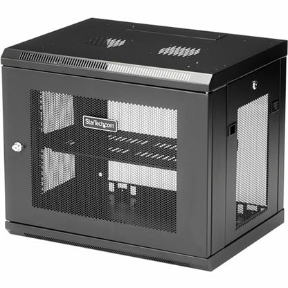 StarTech 9U Wall-Mount Cabinet, 19in, 2-Post, 15in Deep, 198lb (RK9WALM) | Enclosed locking server rack kit for IT data equipment, Max depth 15in, SPCC steel, Includes 1U shelf, Assembled - size: 9U, style: fixed 15" depth