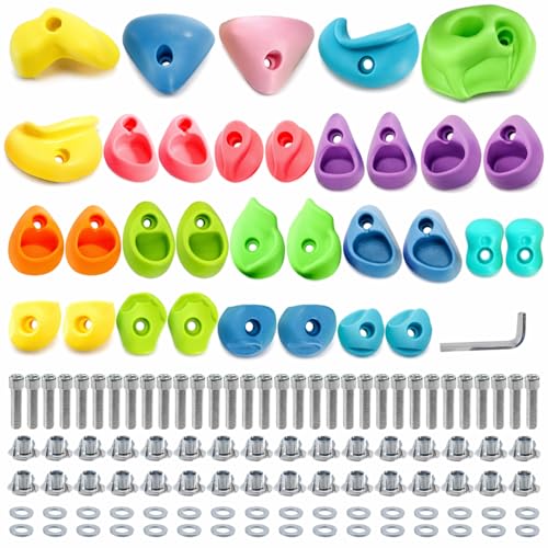 ZENFUN 32 Packs Rock Climbing Holds Multi Size and Color, Indoor & Outdoor Rock Wall Climbing Kit, Rock Wall Holds Multi-Colored Climbing Rock Wall Grips with Mounting Hardware