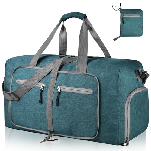 Dimayar 65L Foldable Duffle Bag, Travel & Weekender, Overnight, Gym | Lightweight, Carry-on, Packable, Waterproof & Tear Resistant, Travel Duffel Bag with Shoes Compartment for Men Women - color: Green, size: 65L
