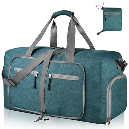 Dimayar 65L Foldable Duffle Bag, Travel & Weekender, Overnight, Gym | Lightweight, Carry-on, Packable, Waterproof & Tear Resistant, Travel Duffel Bag with Shoes Compartment for Men Women - color: Green, size: 65L