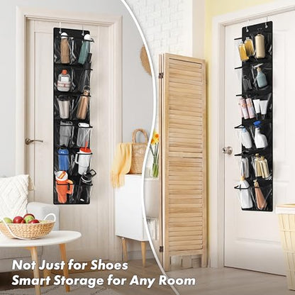 Simple Houseware 24 Pockets - 2PK 12 Large Pockets Over Door Hanging Shoe Organizer, Black - color: Black