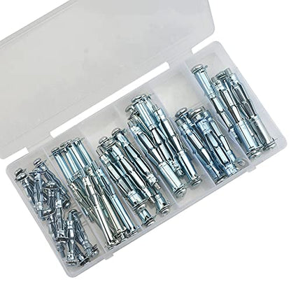42Pcs Heavy Duty Zinc Plated Hollow Wall Drive Anchor Screw Kit with A Clean Plastic Case for Drywall Plaster and Tile