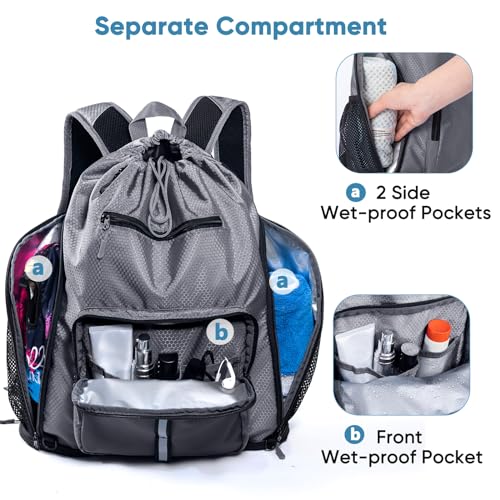 Large Beach Backpack Waterproof Sandproof - Customized Oversized Drawstring Pool Bag with Shoe Compartment for Toiletries, Towels, Gym, Travel - color: Grey, size: Large