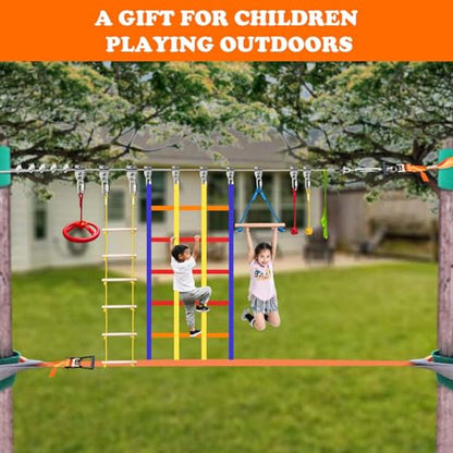 Wooden Rope Ladder for Kids Backyard, Climbing Ladder 350lb | Hardwood Rungs with Durable Weatherproof Rope for Ninja Course, Treehouse, Indoor Outdoor Playground Equipment CPSC Approval - size: Rope Ladder