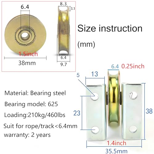 1.5" Bearing Wheel Small Wire Rope Pulley Block Bearings Bearing Wire Rope Guide Wheel for Lifting with Bracket, 200LB (Bracket/L)