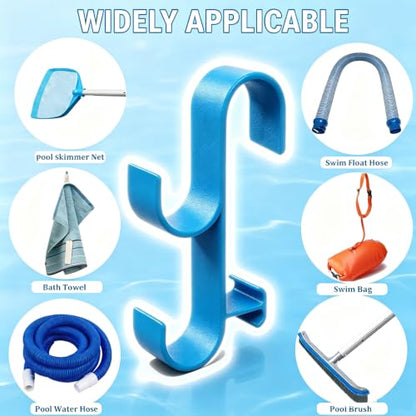 2Pcs Above Ground Pool Pole Hooks, Double Hanging Bracket for Pool Telescopic Pole, Leaf Skimmer Net & Vacuum Hose, Pool Rail Accessory Storage Hanger(Blue) - color: Blue