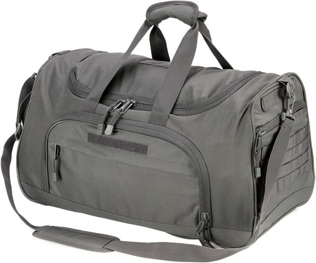 Gym Bag for Women & Men Tactical Duffle Military Weekender Travel Work Out Bags Lightweight Waterproof Sports Tote Shoe Pocket - color: Gray