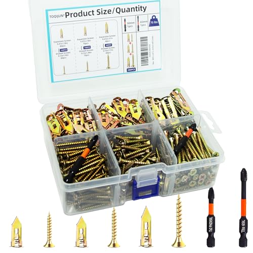 380 PCS Self Drilling Drywall Anchors with Screws Kit,2 Sizes Sheetrock Anchors & 3 Sizes Zinc Expansion Screws with 2 Drill Bits - Zinc-Plated Steel Material - No Drill Required Holds Up to 75LB - size: 380Pcs 3Size kit