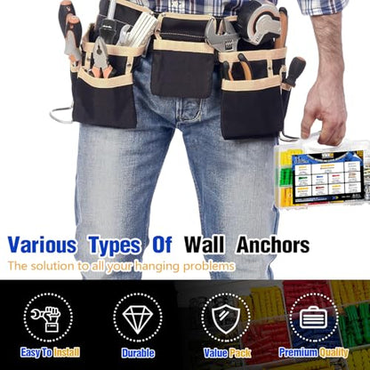 312Pcs Drywall Anchors Screws Kit,11 Sizes with Bit for Wall Mount