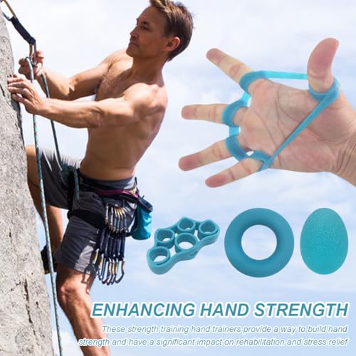 9Pcs Finger Trainer Set, 3pcs 5-finger Stretcher Exerciser/3pcs Hand Exercise Ball /3pcs Hand Grip Strengthener Ring for Grip Strength, Muscle Training, Sports, Rock Climbing