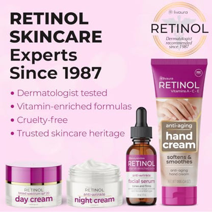 LIVAURA Retinol Hand Cream for Women - Anti-Aging Lotion for Dry Hands | Available for Men & Women; Vitamin-enriched formula; Helps soften rough skin; Lightweight daily hydration; Non-greasy finish - style: Women's Hand Cream