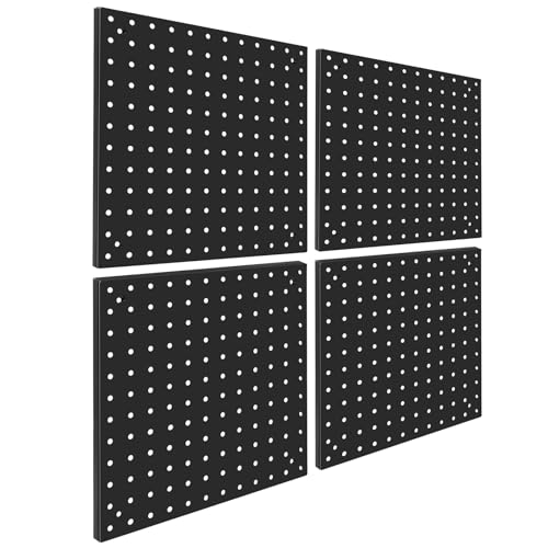 Peg Board,Steel Organization Panels, Ideal for Garage Tool Storage, Office Organization, Craft Room, Kitchen,Pack of 4 (Black, 4-12X12) - color: Black, size: 4-12X12
