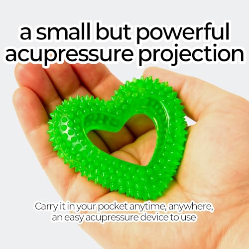 Heart-Shaped Hand Acupressure Massager 5EA – Portable Palm Reflexology Grip Trainer for Stress Relief, Focus & Hand Health – Soft Flexible PVC Spiky Massage Ball 2.2 × 2.5 × 0.8 in, 1.34 oz