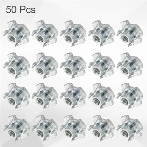 HARFINGTON M4x6.7mm T-Nuts 4 Pronged Tee Nut 0.57" x 0.26" Fully Thread Carbon Steel Inserts for Wood, Rock Climbing Holds, Cabinetry, Furniture 50pcs - size: M4x6.7mm