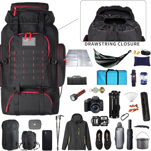 Hiking Backpack for Men 70L/100L Camping Backpack Military Rucksack Molle 3 Days Assault Pack for Climbing | Camping Backpack - color: 70l-blackred