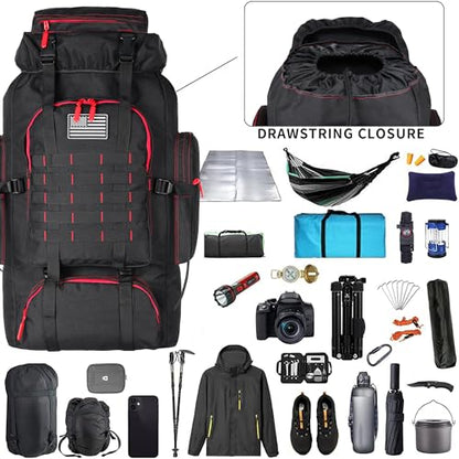 Hiking Backpack for Men 70L/100L Camping Backpack Military Rucksack Molle 3 Days Assault Pack for Climbing | Camping Backpack - color: 70l-blackred