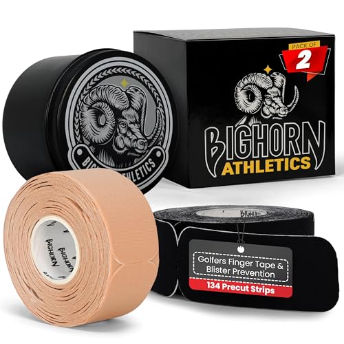Bighorn Athletics Blister Prevention Tape for Fingers & Feet, Golf Finger Tape, Waterproof Precut Strips, Blister Protection for Running, Hiking, 2-Pack with Tin Can, Black & Nude | blister - color: Black & Nude, size: 2-Pack