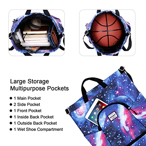 Dry Wet Drawstring Backpack with Shoe Compartment for Women Adjustable Gym Bag - color: Galaxy