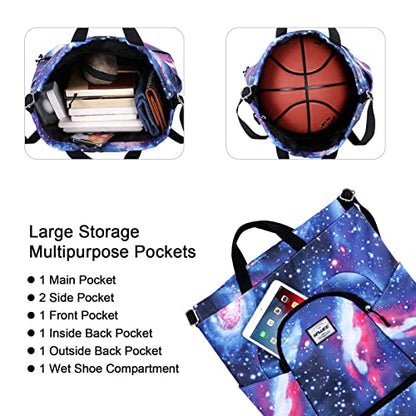 Dry Wet Drawstring Backpack with Shoe Compartment for Women Adjustable Gym Bag - color: Galaxy