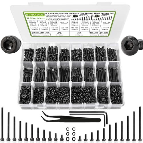 M3 Hex Socket & Button Head Bolt & Nut Assortment Kit, 2540Pcs | Zinc Plated Anti-rust; 4–35mm Larger Quantity Metric Screws for 3D Printing DIY Machine Repair; 2 Types Meet More Needs - size: I. M3