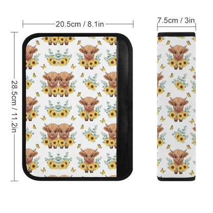 2 Pack Breathable Car Seat Straps Shoulder Pads for Adults and Children, All Vehicles, Cute Sunflower Highland Cow Harness Pads Strap, Pressure Relief - color: Pattern 218