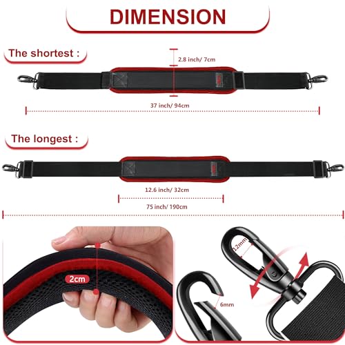 ZINZ 75" Shoulder Strap with Fixed Pad and Dual Balanced Buckles，Black-Red Edge - color: Black-red Edge