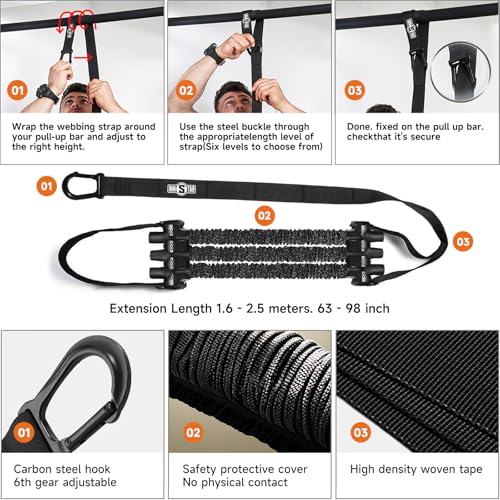 Innstar Pull Up Assistance Bands, Heavy Duty Resistance Band for Pull Up Assist, Adjustable Resistance 165-265lbs with Fabric Feet/Knee Rest, Pull Up Bands Assistance Bands - color: Upgrade Black 265lbs
