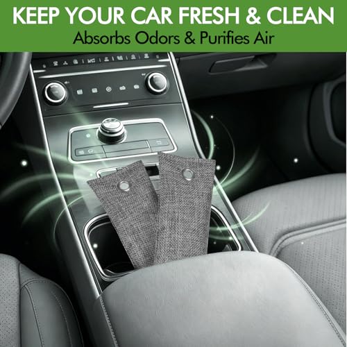 20 Pack Activated Charcoal Odor Absorber, Bamboo Charcoal Air Purifying Bag, Odor Deodorizer and Eliminator for Cars,Shoes, Closets, Pets,Refrigerators, and More (10x100g Large + 10x50g +10 Hooks)