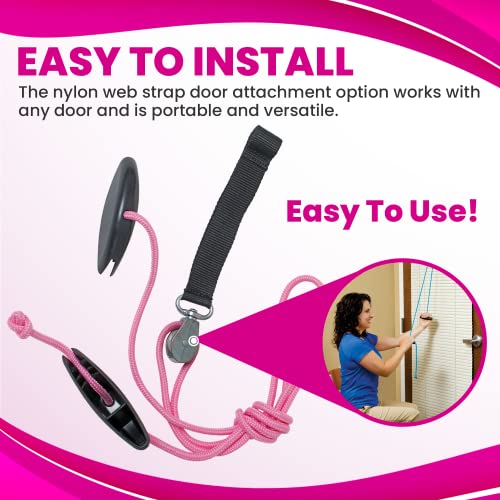 RangeMaster PinkRanger Shoulder Pulley with Patient Guide │ Aids Recovery and Rehabilitation │ Helps Enhance Pain Free Range of Motion │ Adjustable, Web Strap Door Attachment - color: Pink, style: Web Strap Door Attachment