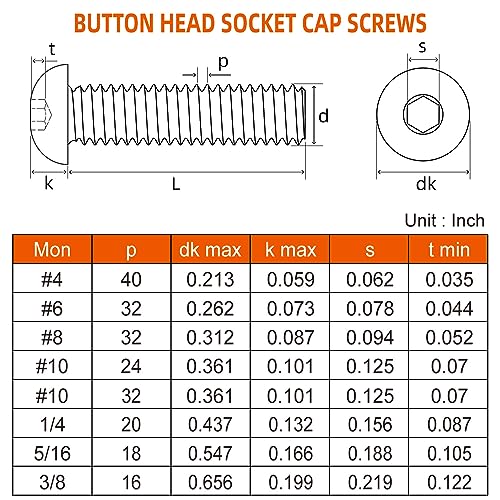 1/4-20 x 1/2" Button Head Socket Cap Screws, 50 PCS | Allen Socket Drive, Black Oxide, Grade 10.9 Alloy Steel, Fully Threaded - size: 1/4-20 x 1/2"