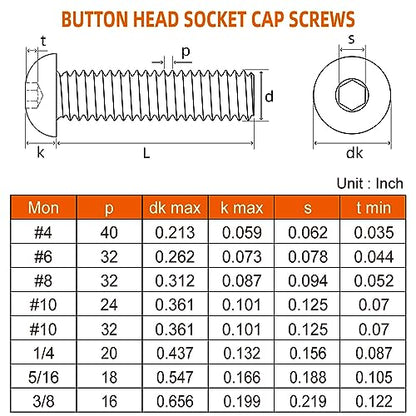 1/4-20 x 1/2" Button Head Socket Cap Screws, 50 PCS | Allen Socket Drive, Black Oxide, Grade 10.9 Alloy Steel, Fully Threaded - size: 1/4-20 x 1/2"