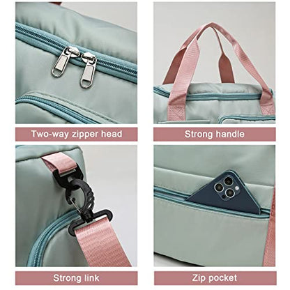 Small Gym Bag for Women, Travel Duffle Bag Carry On Weekender Bag with Shoe Compartment - color: 13#Pink Green, style: Gym Bag&toiletry Bag