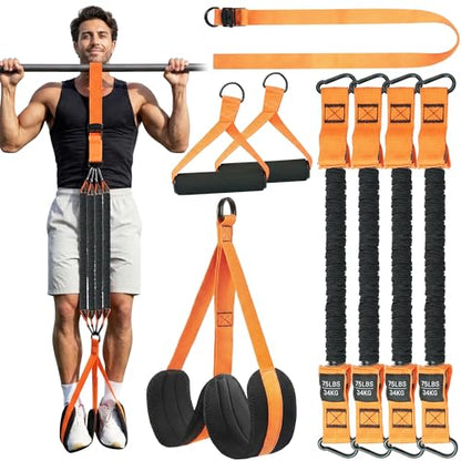 Pull Up Assistance Bands, Heavy Duty 300 lb Pull Up Bands Assistance Bands, 4 Adjustable Resistance Bands, Padded Handles, Foam Foot Cradle, Anchor Strap for Chin Ups, Dips & Strength Training - color: Orange
