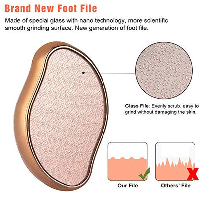 BEZOX Glass Foot File Callus Remover, Crystal Pedicure Foot Scrubber for Travel Use, Portable Handheld Sized Foot Scraper for Cracked Heel - Shinning Golden - style: Shinning Golden