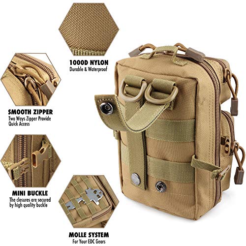LIVANS Tactical Molle Utility Pouch, EDC Tool Pouch Tactical Phone Pouches Mini Waist Pouches Medical EDC IFAK Pack Mini Design of 3-Day Backpack - color: Khaki