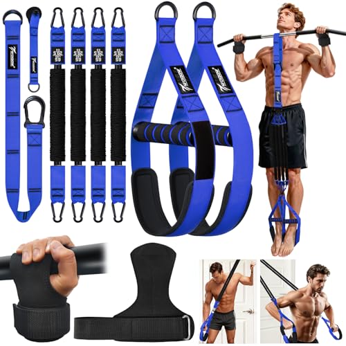 Upgraded Pull Up Assistance Bands, Heavy Duty Resistance Bands with Handles, Exercise Band with Door Anchor, Adjustable Workout Band Set for Pull Up Bar, Full Body Strength&Muscle Training, Home Gym - color: Blue