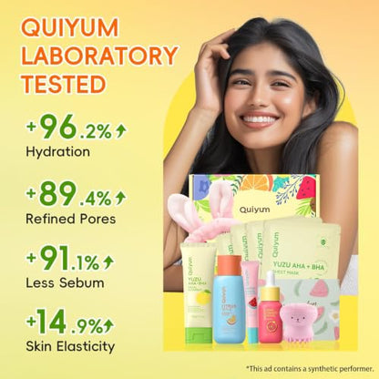 QUIYUM Skin Care Set for Oily/Combination Ance Skin, Natural Fruit Skincare | Salicylic Acid, Vit-C & Peptide, Birthday Gifts for Women, Deep Cleansing, Oil Control, Glowing & Moisturizing, Gift Sets - size: 10 Count (Pack of 1)